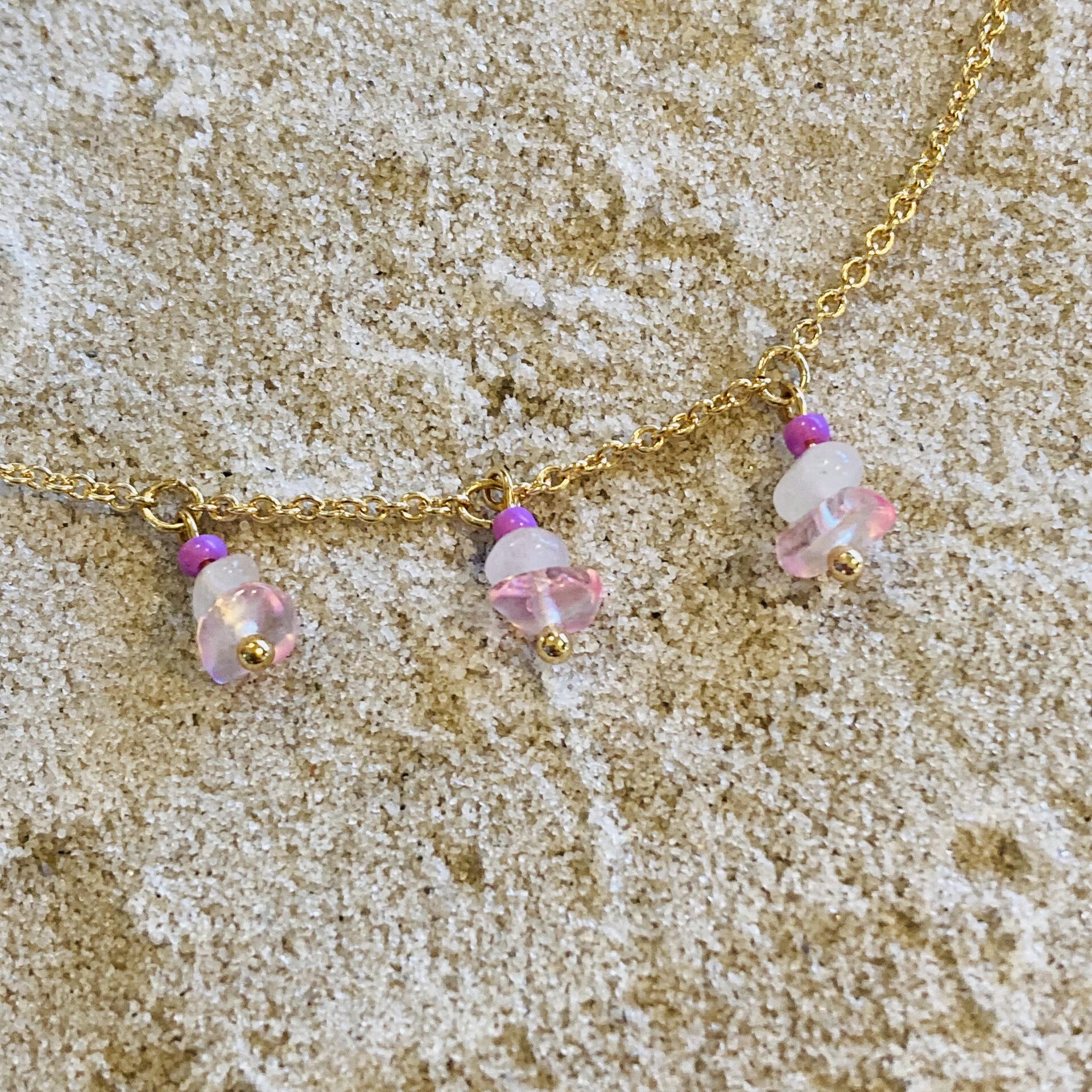 Ocean Eyes Necklace Tripple Charm Pink