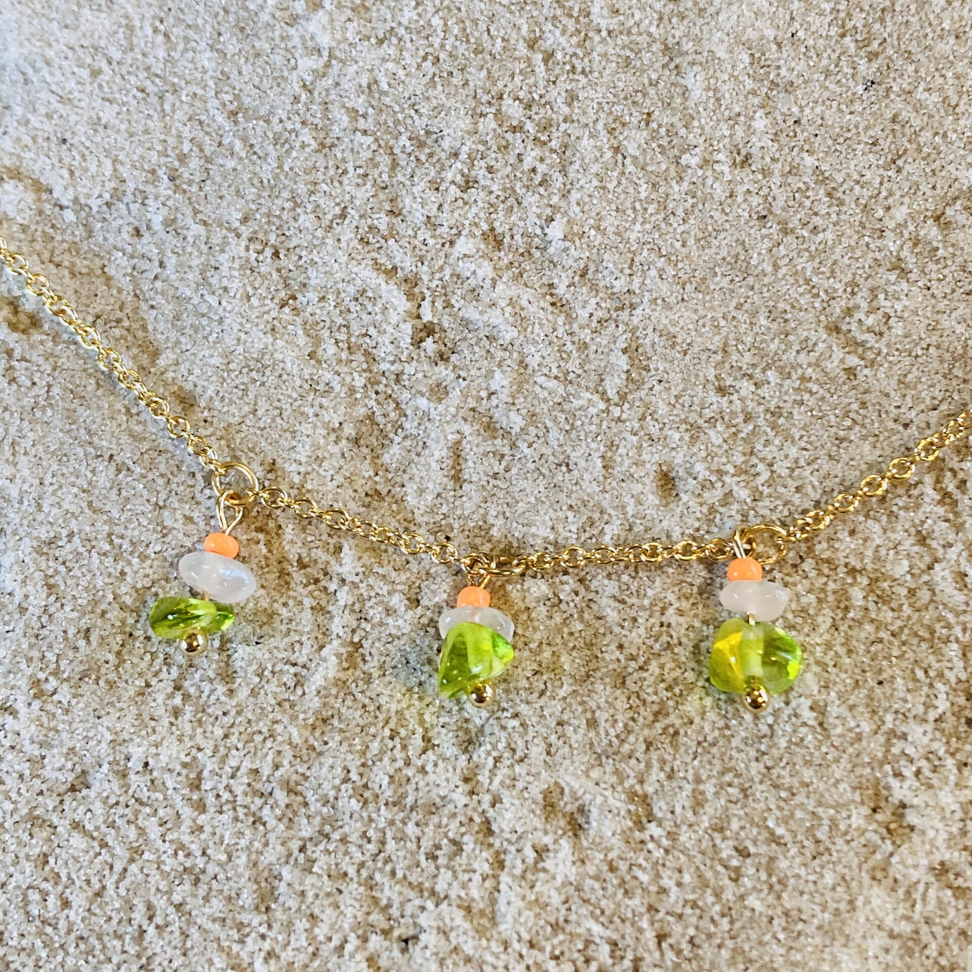 Ocean Eyes Necklace Tripple Charm Orange Green