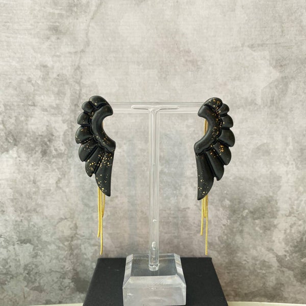 Rebel Stud Long Wings Gold Leaf Tassel