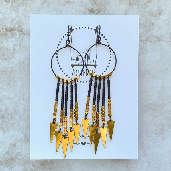 Rebel Hoop Dangles Black Gold 2