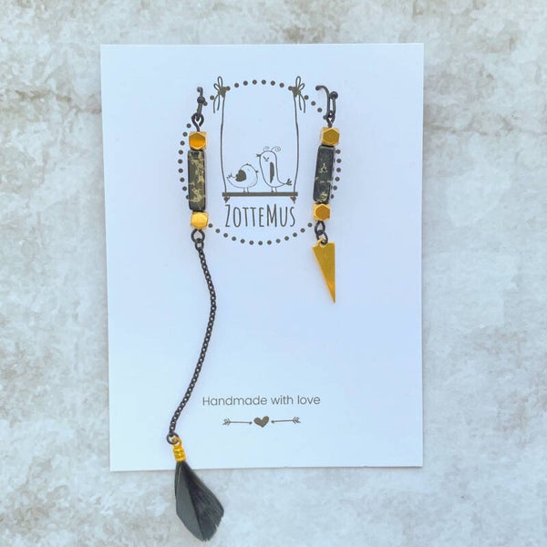 Rebel Asymmetrical Gem And Feather