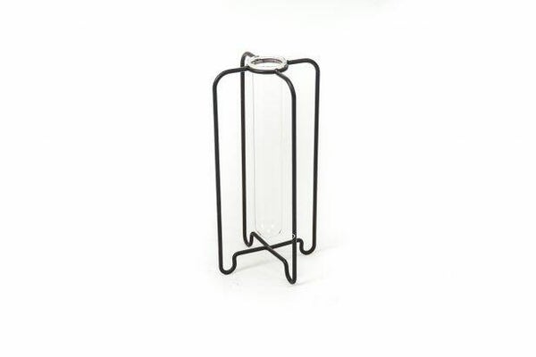 Vaasje in metalen houder | zwart