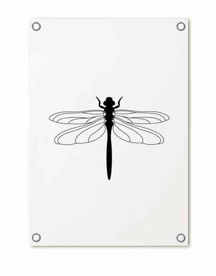 Tuinposter | Wit met zwarte libelle