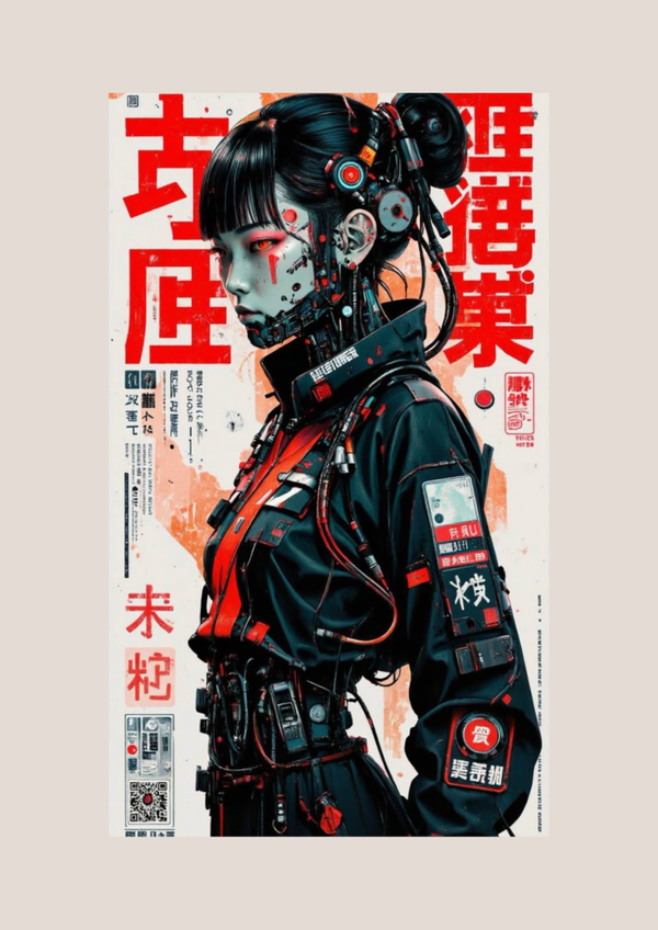 Affiche Cyberpunk Cyborg & Style Japonais | Poster Art Futuriste & Décoration Murale