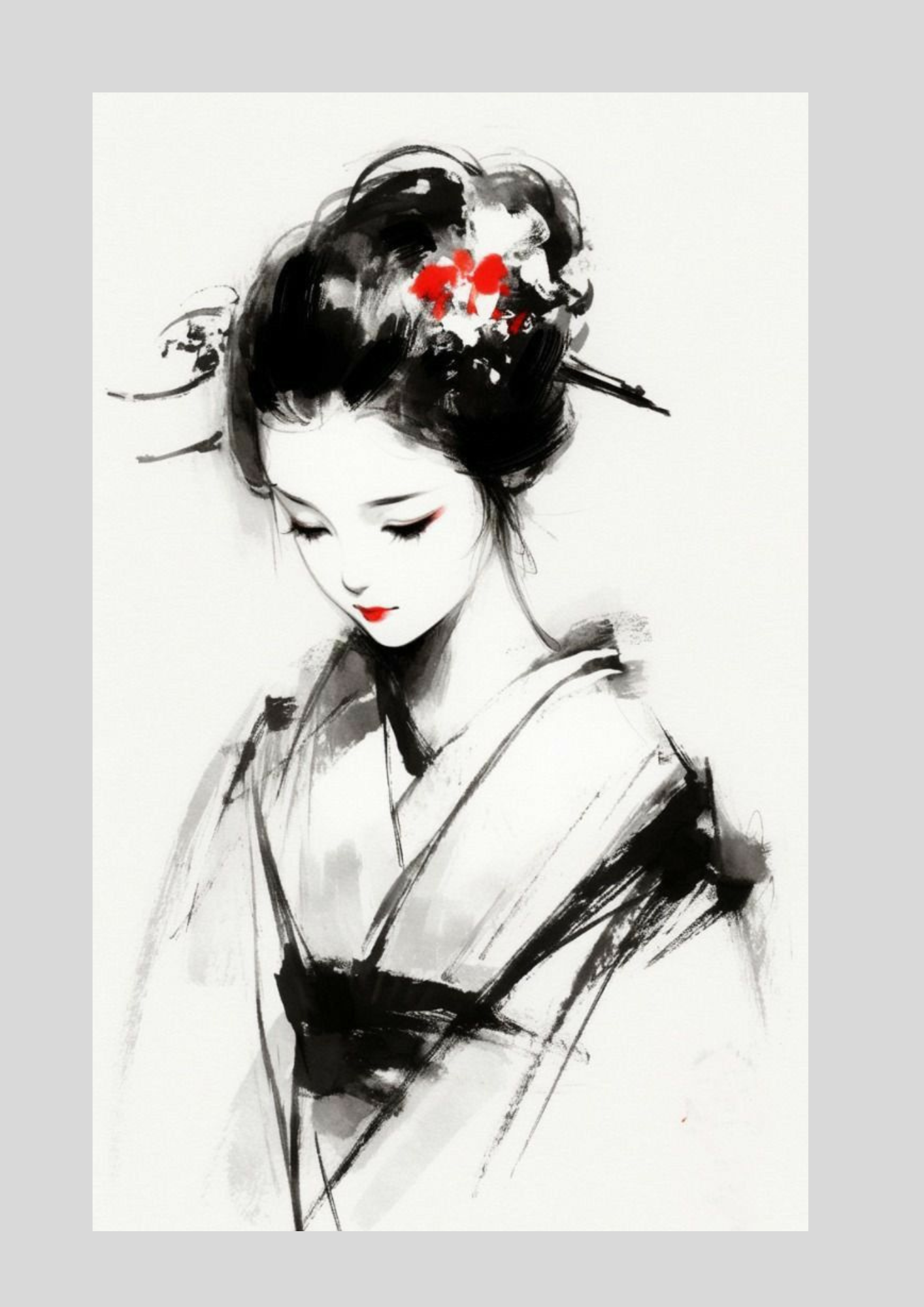 Affiche Geisha Encre de Chine | Poster Illustration Japonaise & Décoration Murale