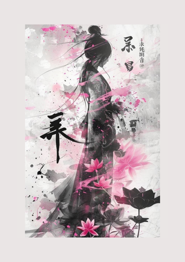 Affiche Silhouette & Lotus Rose | Poster Art Graphique Asie & Décoration Murale