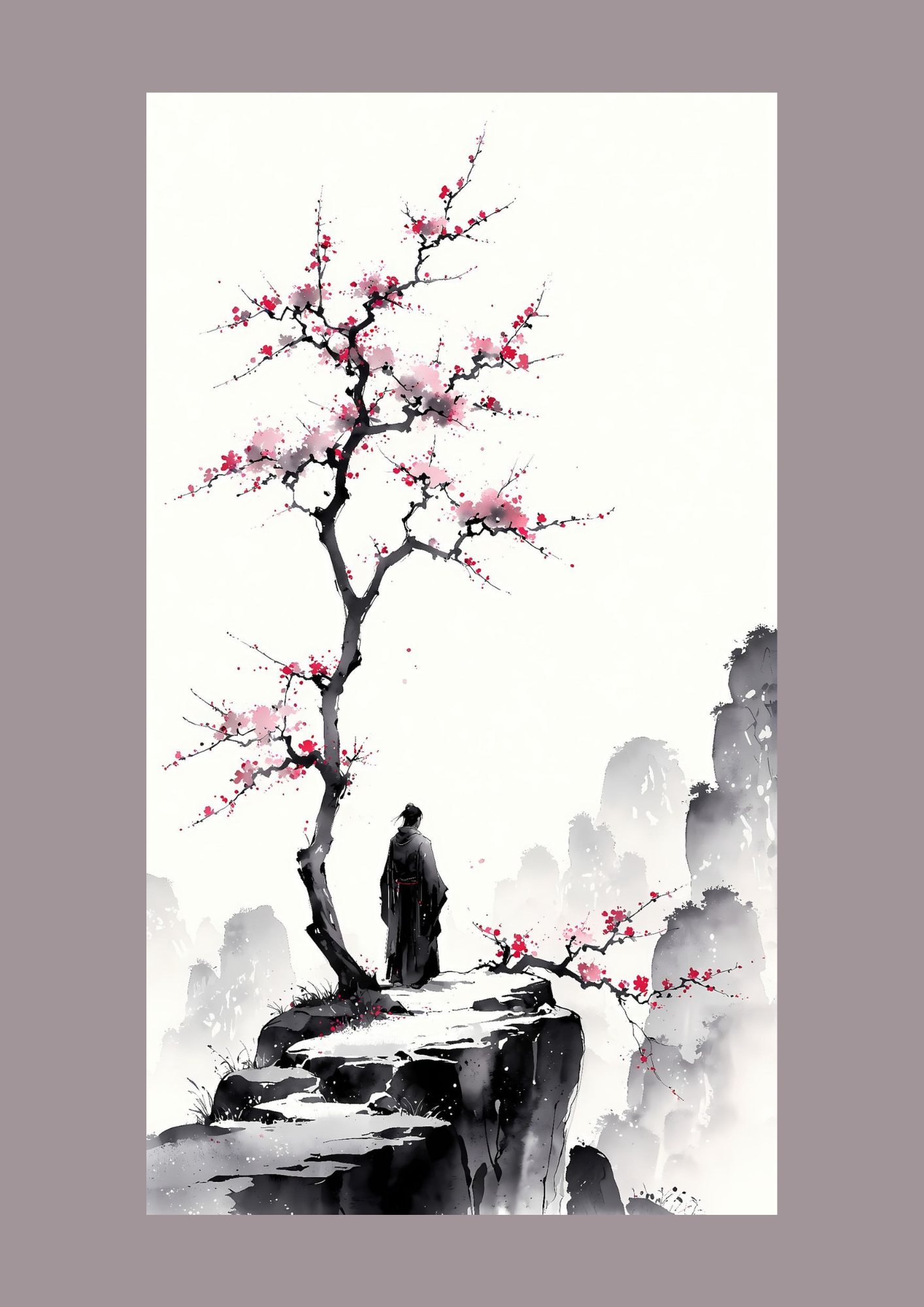 Affiche Samouraï & Cerisier | Poster Estampe Japonaise Zen & Décoration Murale