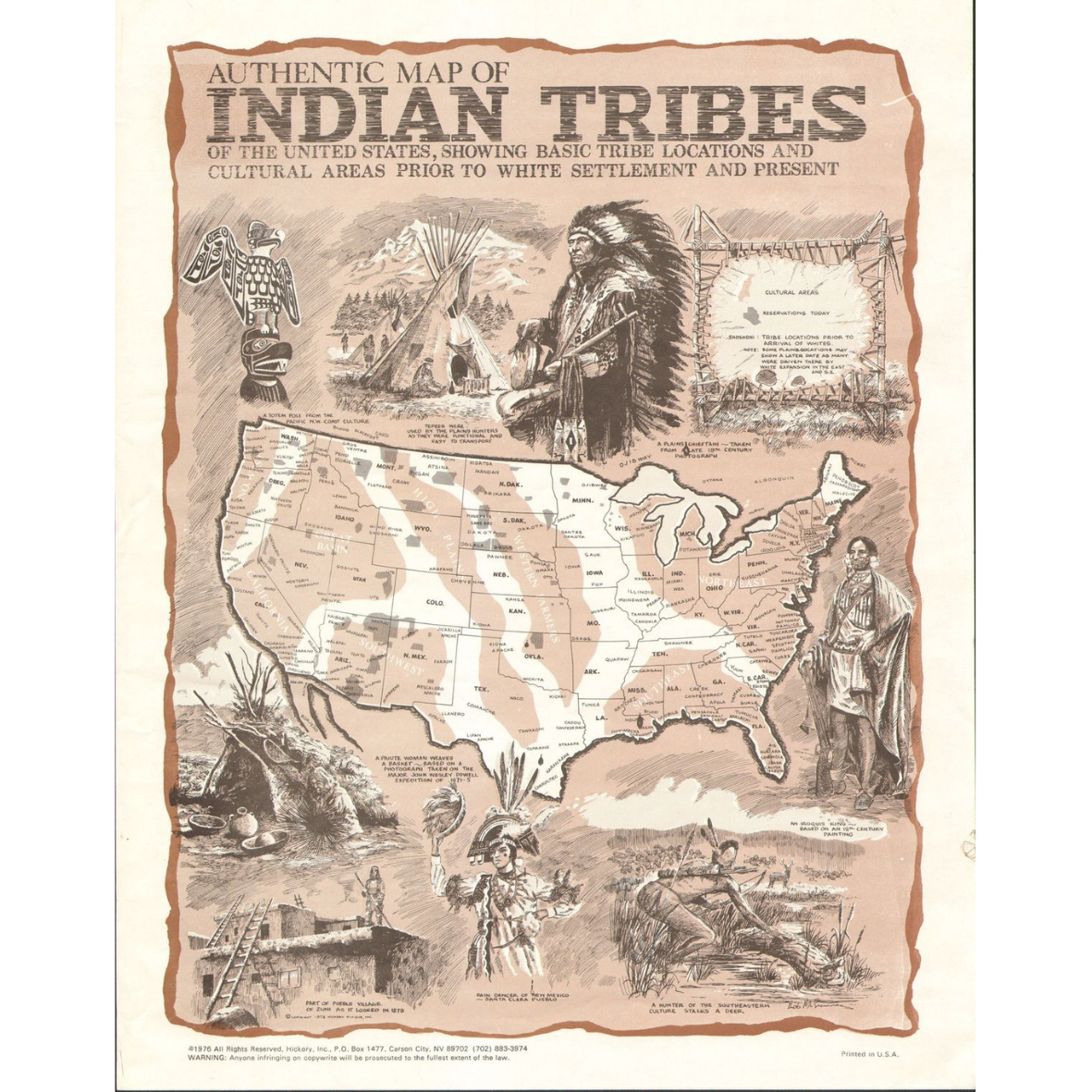 Affiche Carte Historique des Amérindiens | Poster Vintage & Décoration Murale