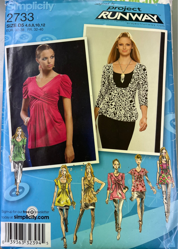 Simplicity 2733 Project Runway (4-12) 30-38 dames top in verschillende variaties