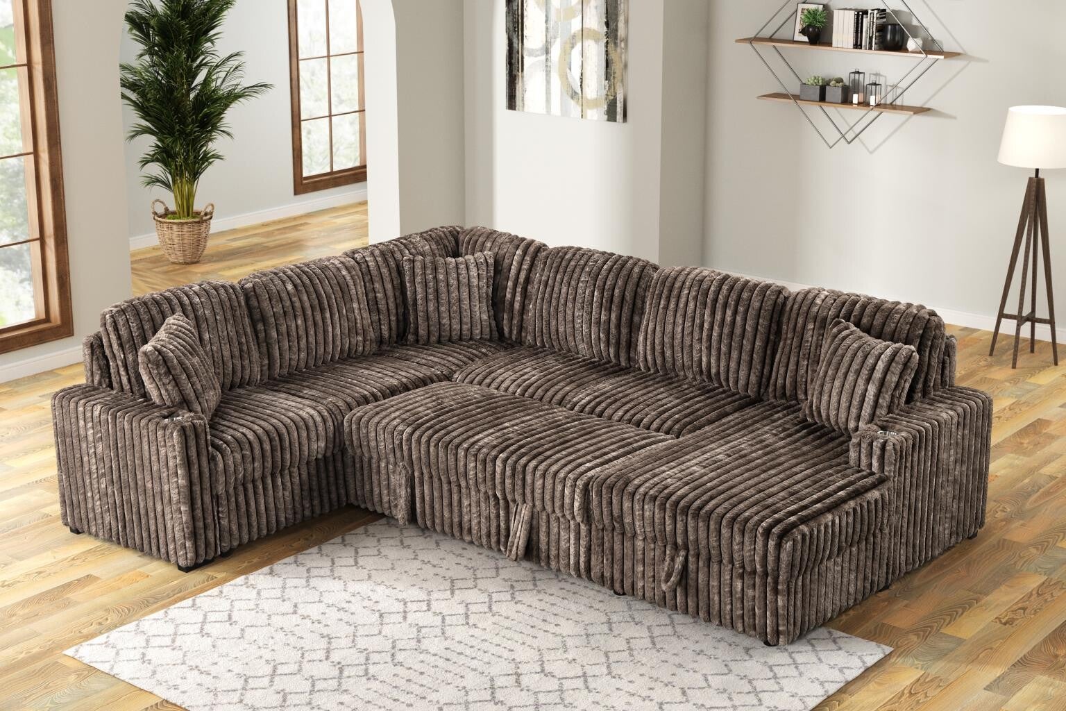 Prism - 3PC Sectional with Pull-Out Sleeper, Lift-Up Storage Chaise, and Built-In Cup Holders and USB-Type C