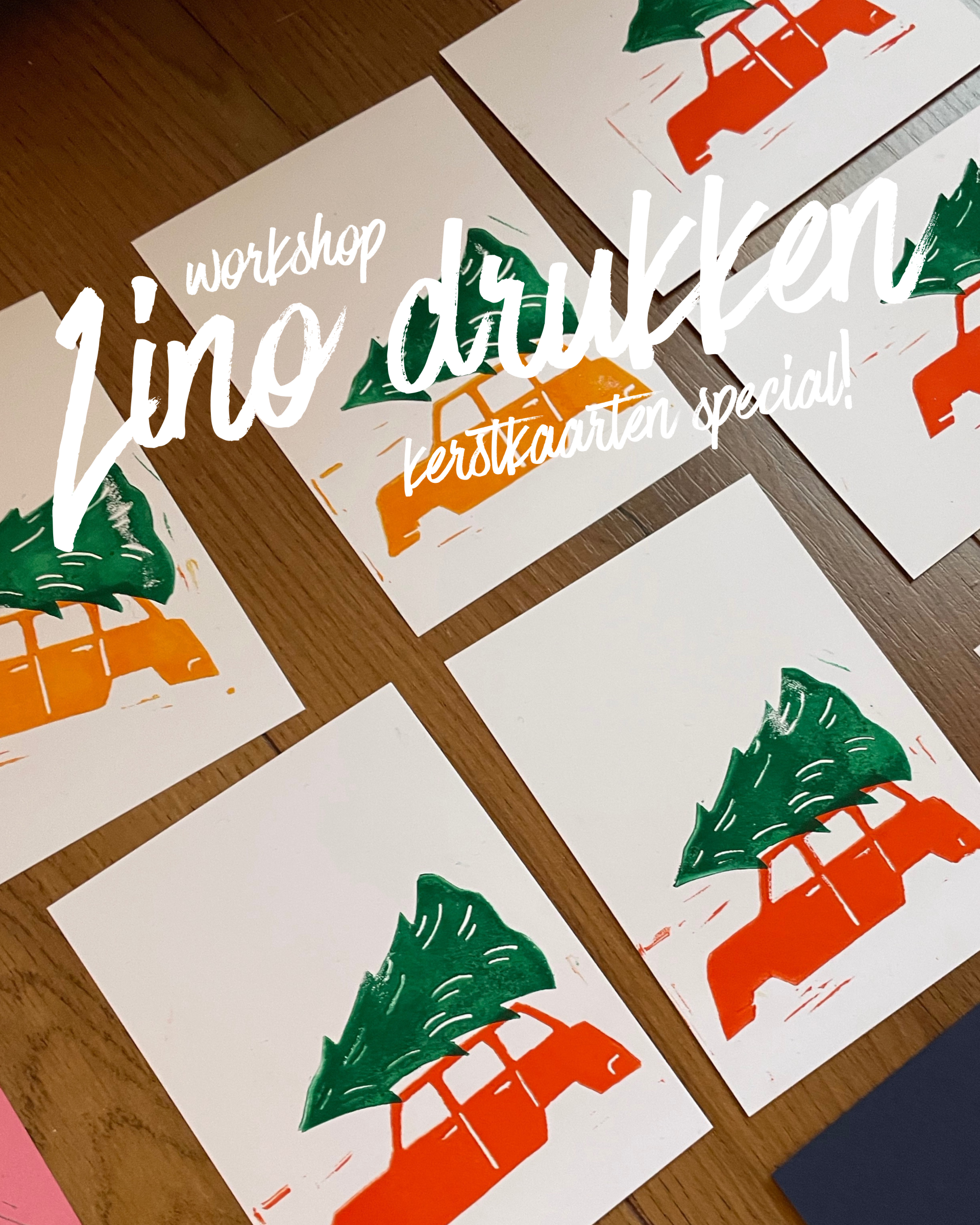 Kerstkaarten Lino drukken workshop