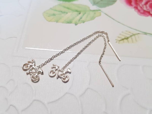 925 Sterling Silver pull-through Earrings with bicycle