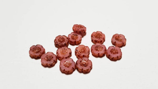 Czech glass Hibiscus flower beads 9mm Old pink