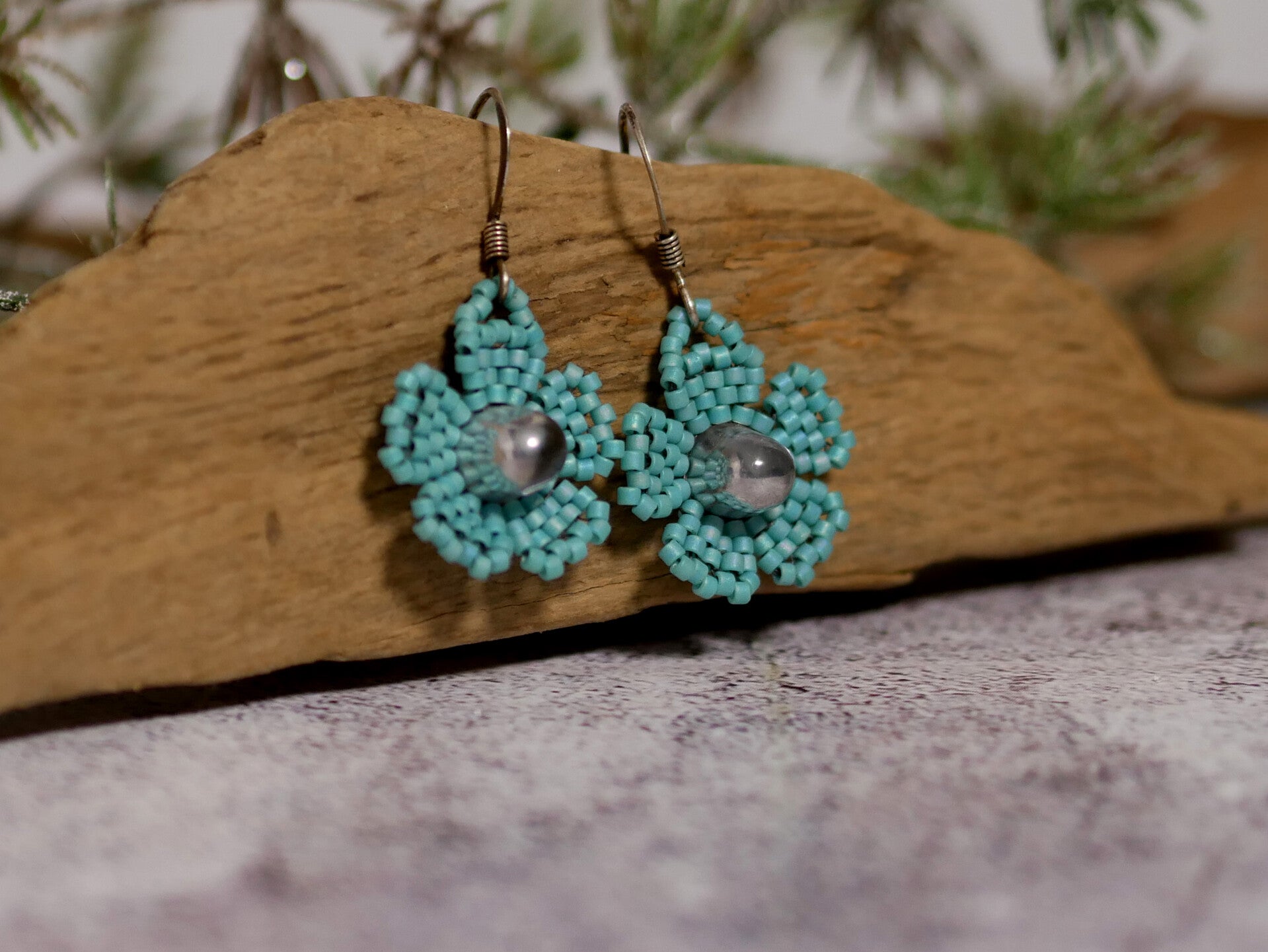 Handgemaakte Oorbellen Kelly /Opaque Turquoise Matted