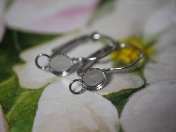 Hooks Earrings / 6mm Round Flat Back with Loops / Silver 5p