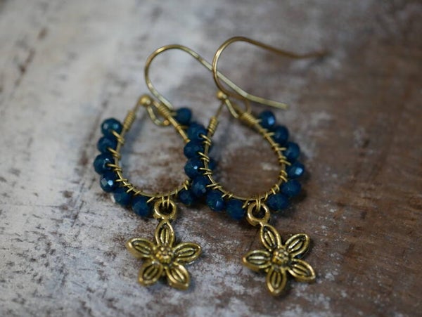 Wire Earrings with 3mm facet beads./ Dk blue 001