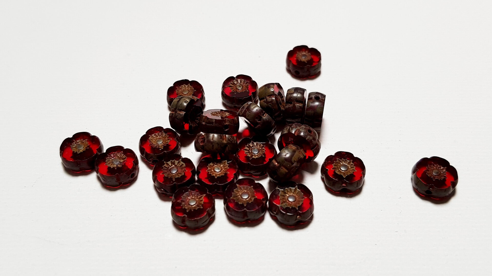 Czech glass Hibiscus flower beads 8mm Tr DK Red / 2pcs