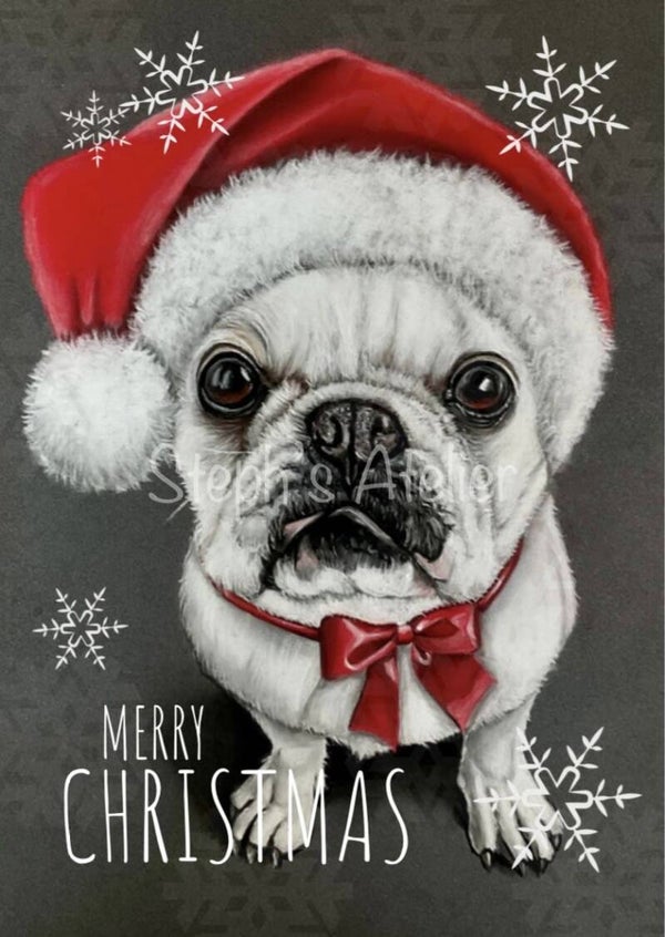 Kerstkaart Franse Bulldog groot formaat A5