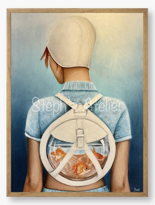 Ingelijste afbeelding “Naar de zwemles” zonder passe-partout