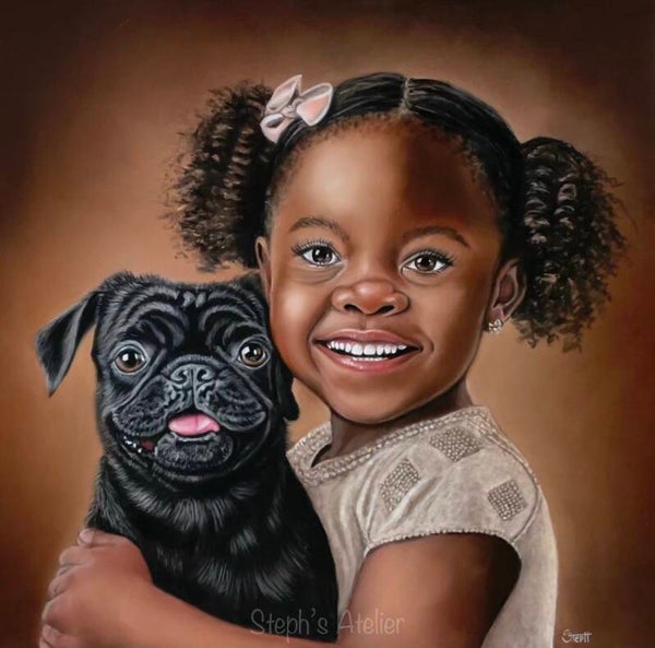 Framed pastelpainting Maya & Misty /  Ingelijste pasteltekening Maya & Misty