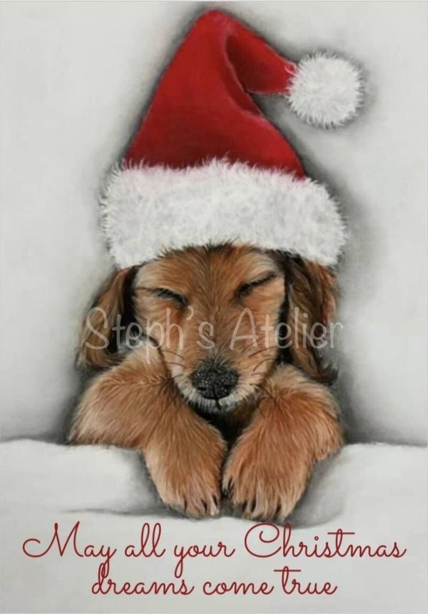 Kerstkaart Teckeltje groot formaat A5