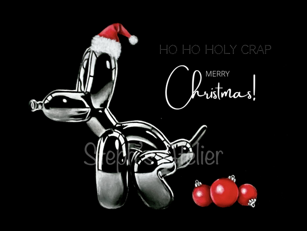 Kerstkaart pooping dog  groot formaat A5