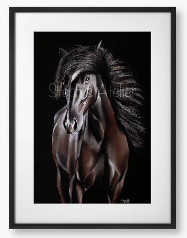 Ingelijste afbeelding “Paard” met passe-partout