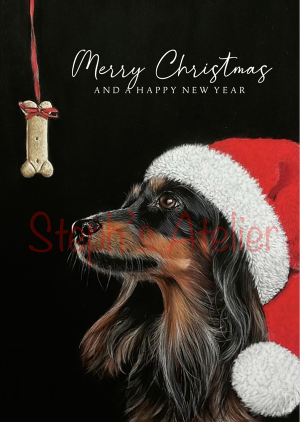 Kerstkaart Teckel   klein formaat A6