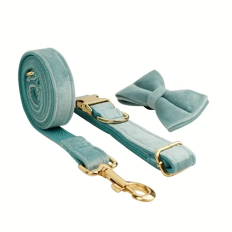 Groenblauwe fluwelen halsbandset