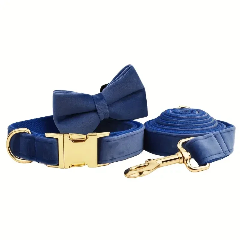 Donkerblauwe fluwelen halsbandset