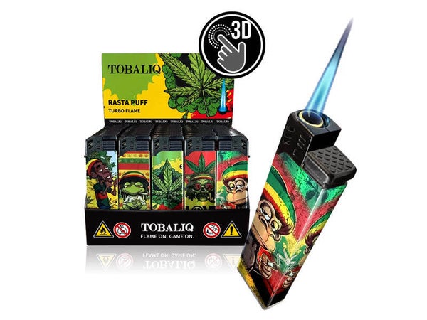 Sturmfeuerzeuge "Rasta Puff" 3D Alu-Jet, 5-fach sortiert Ve: 50 x 0.59 CHF