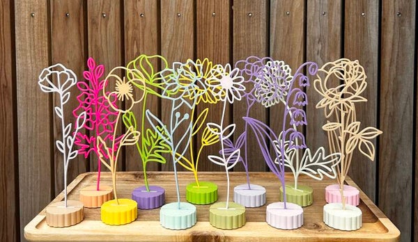 3D geprinte geboortebloem met houder (3 bloemen)