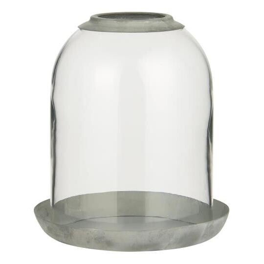 Glasglocke Loch oben und Metallschale