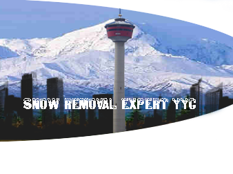 Snow Removal Expert YYC Logo with Calgary Tower and Mountains