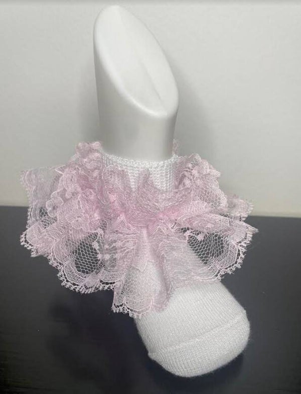 Aniya Rose Pink & White Lace Ruffle Socks