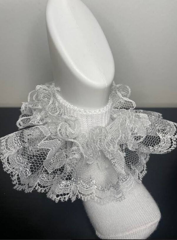 Aniya Rose Silver & White Lace Ruffle Socks