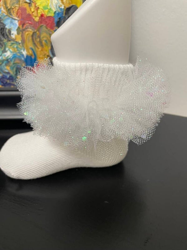 Aniya Rose White Snow Chunky Glitter Tutu Socks