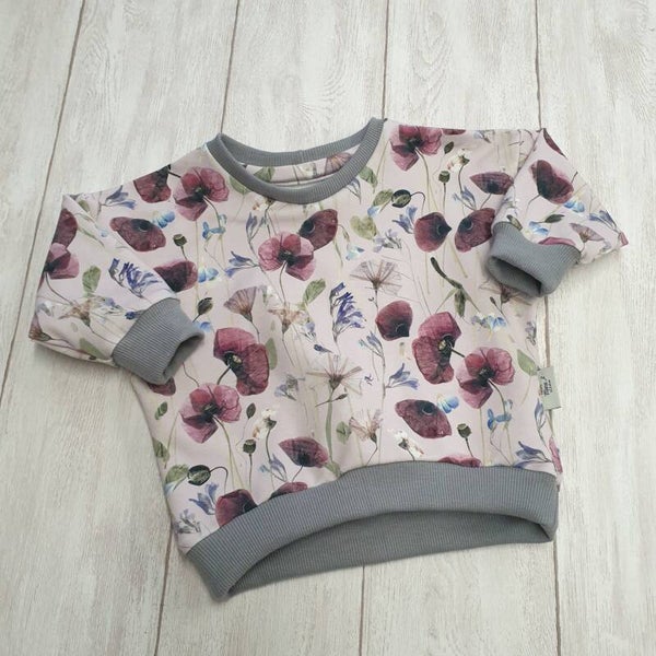 Oversized Sweater Mohnblumen rosa Gr. 74 u. 92