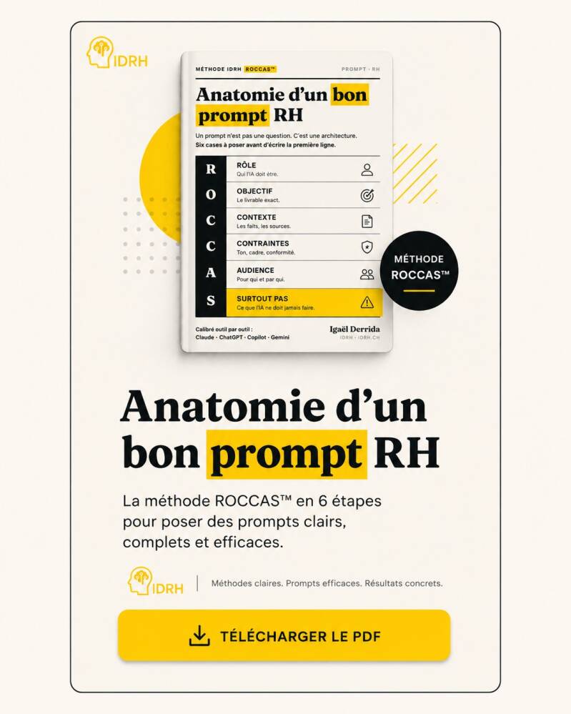 Guide PDF IDRH : Anatomie d'un prompt RH. Méthode ROCCAS en 6 étapes.