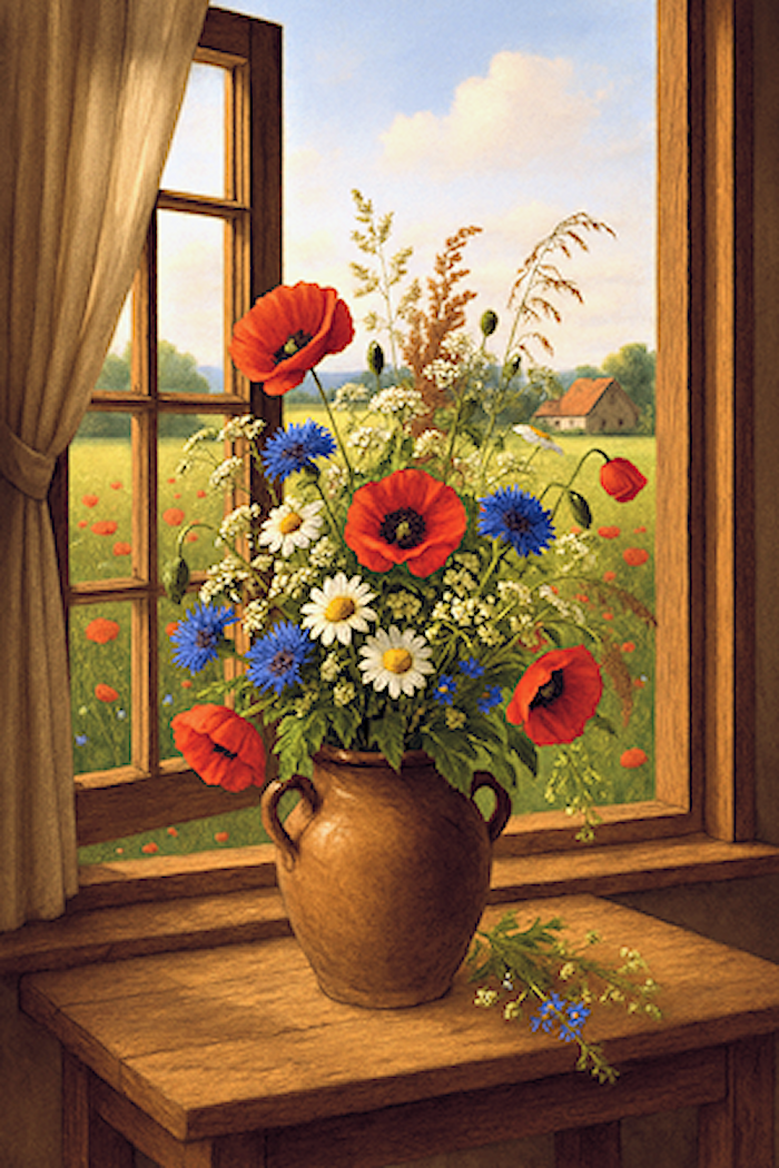 Keulse pot met klaprozen