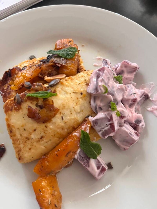 VEGETERIAN  Pan fried halloumi with beetroot and butternut squash