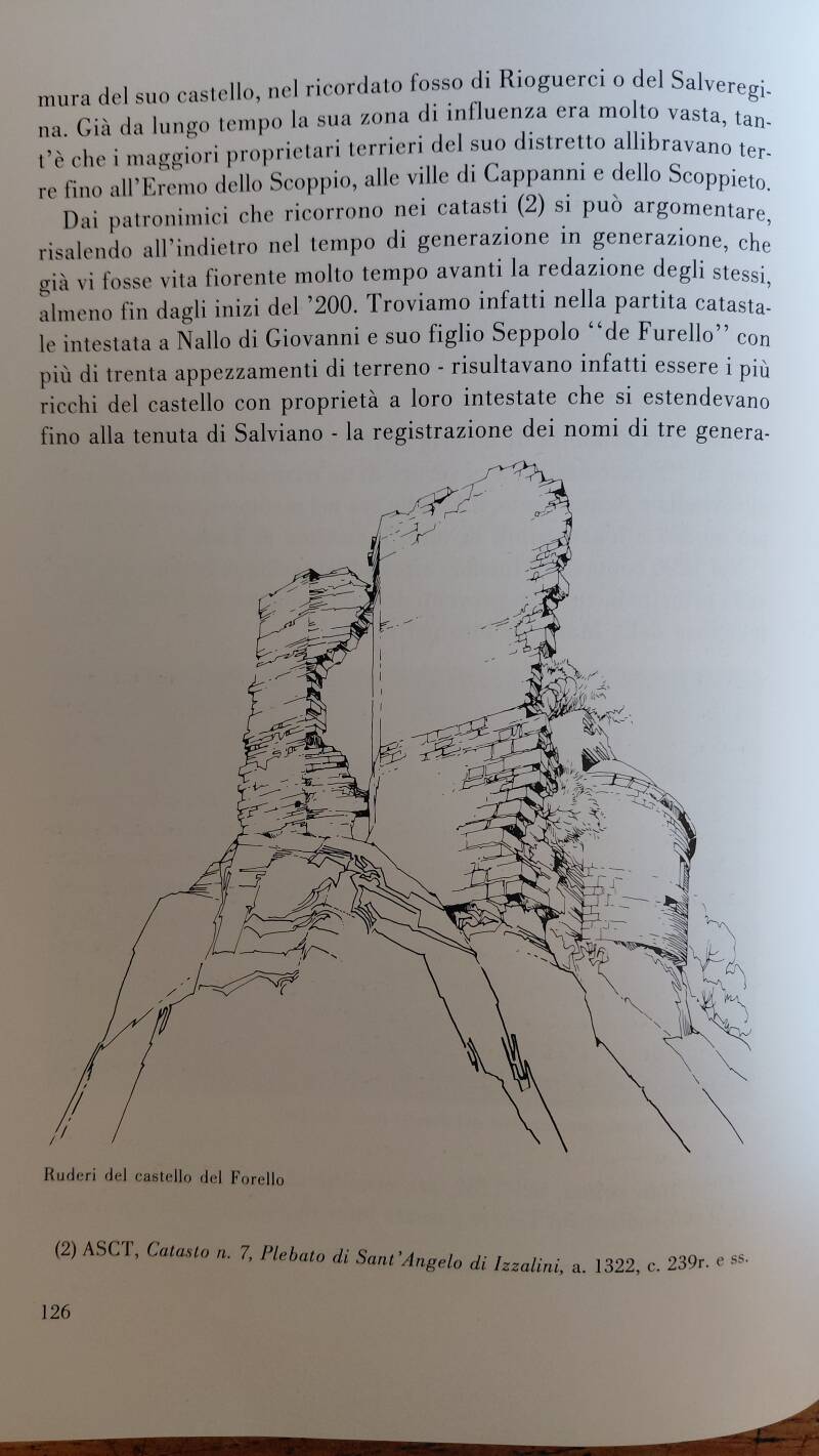 Disegno dei Ruderi del Castello del Forello sul volume di Marcello Rinaldi