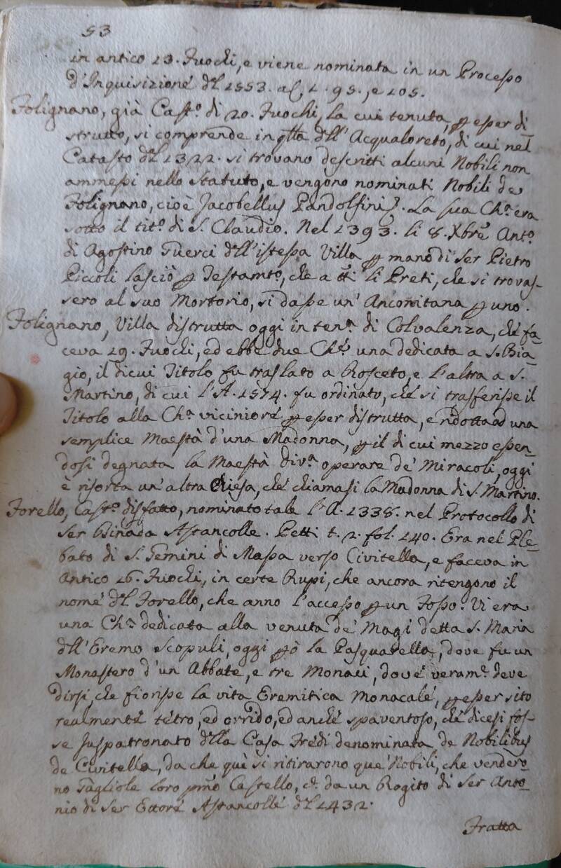 Manoscritto originale antico del Castello del Forello