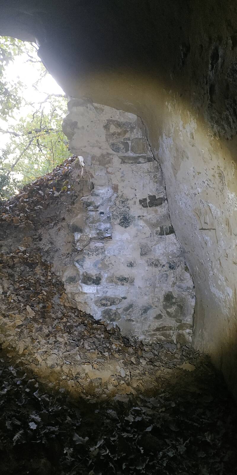 GROTTA DEI PETROGLIFI. BRANDELLO DI MURETTO DI CHIUSURA VISTO DALL'INGRESSO DELLA GROTTA. IL CIGLIO DI SCAVO-Dallo Strato Zero in Poi SITO WEB A CURA DI ILARIA PETTINELLI