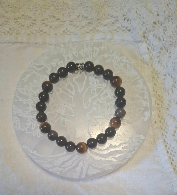 Bracelet  Oeil de Tigre  + Obsediana doré