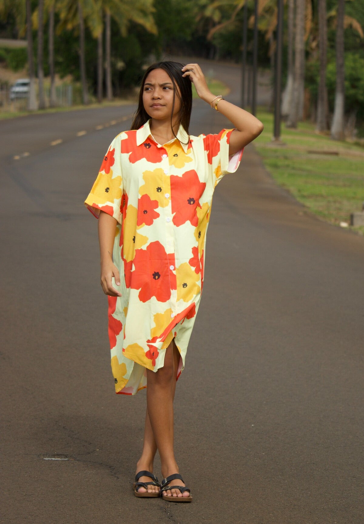 Golden hibiscus Wehilani dress