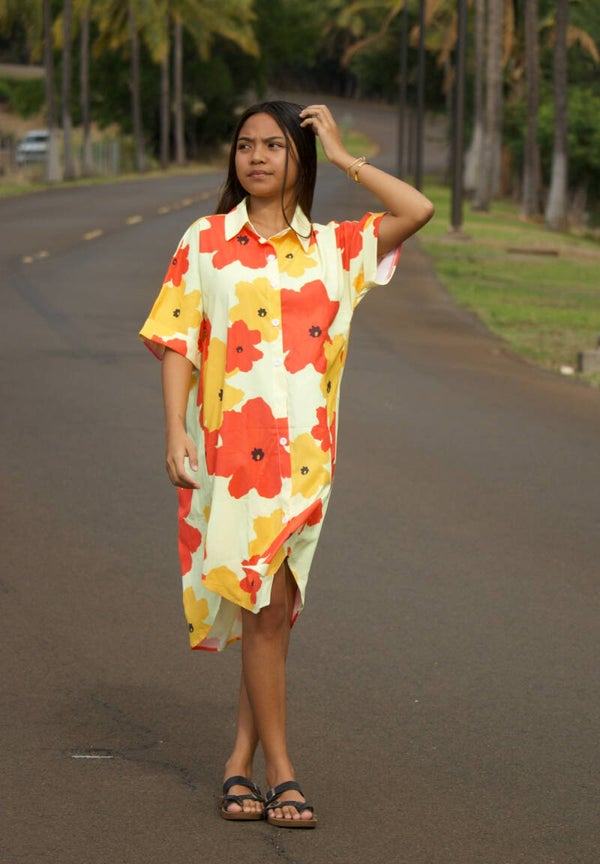 Golden hibiscus Wehilani dress