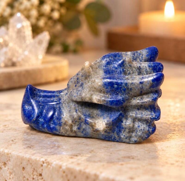 Lapis Lazuli drakenkop – handgeslepen edelsteenbeeldje