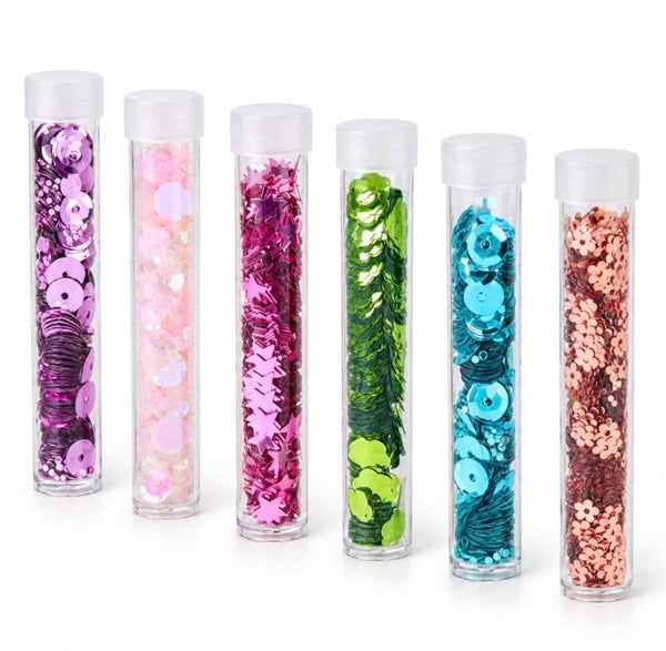Glitterpailletten in buisjes – 6 stuks, diverse kleuren