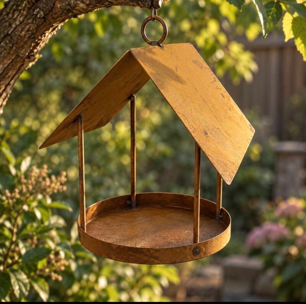 Hangende metalen voederschaal voor vogels